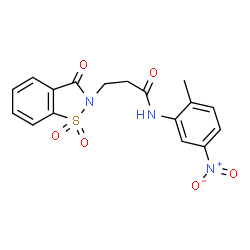 ChemSpider 2D Image | 3-(1,1-Dioxido-3-oxo-1,2-benzothiazol-2(3H)-yl)-N-(2-methyl-5-nitrophenyl)propanamide | C17H15N3O6S