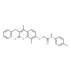 ChemSpider 2D Image | 2-[(3-Benzyl-4,8-dimethyl-2-oxo-2H-chromen-7-yl)oxy]-N-(4-methylphenyl)acetamide | C27H25NO4