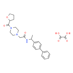 ChemSpider 2D Image | N-[1-(4-Biphenylyl)ethyl]-2-[4-(tetrahydro-2-furanylcarbonyl)-1-piperazinyl]acetamide ethanedioate (1:1) | C27H33N3O7