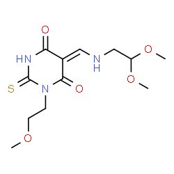 ChemSpider 2D Image | (5Z)-5-{[(2,2-Dimethoxyethyl)amino]methylene}-1-(2-methoxyethyl)-2-thioxodihydro-4,6(1H,5H)-pyrimidinedione | C12H19N3O5S