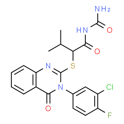 ChemSpider 2D Image | N-Carbamoyl-2-{[3-(3-chloro-4-fluorophenyl)-4-oxo-3,4-dihydro-2-quinazolinyl]sulfanyl}-3-methylbutanamide | C20H18ClFN4O3S