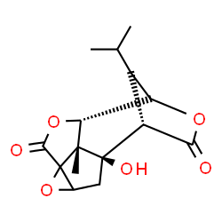 ChemSpider 2D Image | (1R,8S,12S,13R)-1-Hydroxy-14-isopropyl-13-methyl-4,7,10-trioxapentacyclo[6.4.1.1~9,12~.0~3,5~.0~5,13~]tetradecane-6,11-dione | C15H18O6