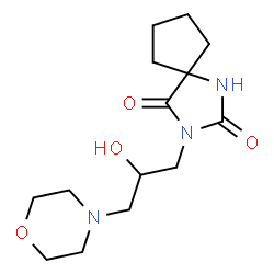 ChemSpider 2D Image | 3-[2-Hydroxy-3-(4-morpholinyl)propyl]-1,3-diazaspiro[4.4]nonane-2,4-dione | C14H23N3O4