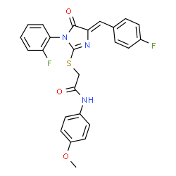 ChemSpider 2D Image | 2-{[(4Z)-4-(4-Fluorobenzylidene)-1-(2-fluorophenyl)-5-oxo-4,5-dihydro-1H-imidazol-2-yl]sulfanyl}-N-(4-methoxyphenyl)acetamide | C25H19F2N3O3S