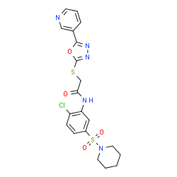 ChemSpider 2D Image | N-[2-Chloro-5-(1-piperidinylsulfonyl)phenyl]-2-{[5-(3-pyridinyl)-1,3,4-oxadiazol-2-yl]sulfanyl}acetamide | C20H20ClN5O4S2