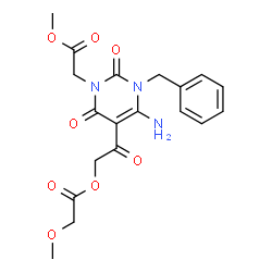 ChemSpider 2D Image | Methyl {4-amino-3-benzyl-5-[(2-methoxyacetoxy)acetyl]-2,6-dioxo-3,6-dihydro-1(2H)-pyrimidinyl}acetate | C19H21N3O8