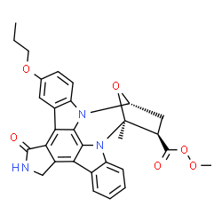 ChemSpider 2D Image | Methyl (15S,16R,18R)-15-methyl-3-oxo-23-propoxy-28-oxa-4,14,19-triazaoctacyclo[12.11.2.1~15,18~.0~2,6~.0~7,27~.0~8,13~.0~19,26~.0~20,25~]octacosa-1,6,8,10,12,20,22,24,26-nonaene-16-carboperoxoate | C30H27N3O6