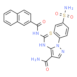 ChemSpider 2D Image | 5-[(2-Naphthoylcarbamothioyl)amino]-1-(4-sulfamoylphenyl)-1H-pyrazole-4-carboxamide | C22H18N6O4S2