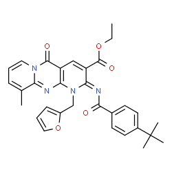 ChemSpider 2D Image | Ethyl (2Z)-2-[(4-tert-butylbenzoyl)imino]-1-(2-furylmethyl)-10-methyl-5-oxo-1,5-dihydro-2H-dipyrido[1,2-a:2',3'-d]pyrimidine-3-carboxylate | C31H30N4O5