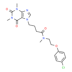 ChemSpider 2D Image | N-[2-(4-Chlorophenoxy)ethyl]-4-(1,3-dimethyl-2,6-dioxo-1,2,3,6-tetrahydro-7H-purin-7-yl)-N-methylbutanamide | C20H24ClN5O4