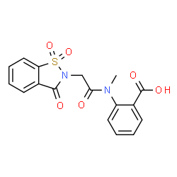 ChemSpider 2D Image | 2-{[(1,1-Dioxido-3-oxo-1,2-benzothiazol-2(3H)-yl)acetyl](methyl)amino}benzoic acid | C17H14N2O6S