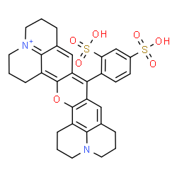 ChemSpider 2D Image | 9-(2,4-Disulfophenyl)-2,3,6,7,12,13,16,17-octahydro-1H,5H,11H,15H-pyrido[3,2,1-ij]quinolizino[1',9':6,7,8]chromeno[2,3-f]quinolin-4-ium | C31H31N2O7S2