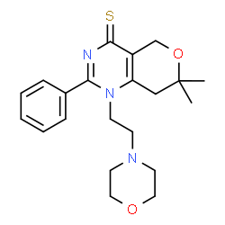 ChemSpider 2D Image | 7,7-Dimethyl-1-[2-(4-morpholinyl)ethyl]-2-phenyl-1,5,7,8-tetrahydro-4H-pyrano[4,3-d]pyrimidine-4-thione | C21H27N3O2S