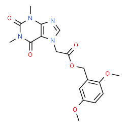 ChemSpider 2D Image | 2,5-Dimethoxybenzyl (1,3-dimethyl-2,6-dioxo-1,2,3,6-tetrahydro-7H-purin-7-yl)acetate | C18H20N4O6