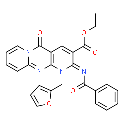 ChemSpider 2D Image | Ethyl (2Z)-2-(benzoylimino)-1-(2-furylmethyl)-5-oxo-1,5-dihydro-2H-dipyrido[1,2-a:2',3'-d]pyrimidine-3-carboxylate | C26H20N4O5