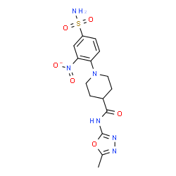 ChemSpider 2D Image | N-(5-methyl-1,3,4-oxadiazol-2-yl)-1-[2-[oxido(oxo)-$l^{4}-azanyl]-4-sulfamoyl-phenyl]piperidine-4-carboxamide | C15H18N6O6S