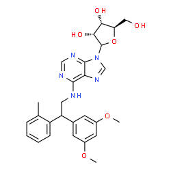 ChemSpider 2D Image | N-[2-(3,5-Dimethoxyphenyl)-2-(2-methylphenyl)ethyl]-9-(D-ribofuranosyl)-9H-purin-6-amine | C27H31N5O6