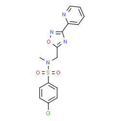 ChemSpider 2D Image | 4-Chloro-N-methyl-N-{[3-(2-pyridinyl)-1,2,4-oxadiazol-5-yl]methyl}benzenesulfonamide | C15H13ClN4O3S