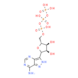 ChemSpider 2D Image | (1xi)-1-(7-Amino-2H-pyrazolo[4,3-d]pyrimidin-3-yl)-1,4-anhydro-5-O-(hydroxy{[hydroxy(phosphonooxy)phosphoryl]oxy}phosphoryl)-D-ribitol | C10H16N5O13P3