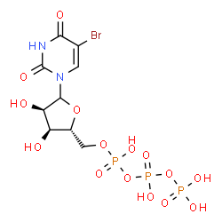 ChemSpider 2D Image | 5-Bromo-1-[5-O-(hydroxy{[hydroxy(phosphonooxy)phosphoryl]oxy}phosphoryl)-D-ribofuranosyl]-2,4(1H,3H)-pyrimidinedione | C9H14BrN2O15P3