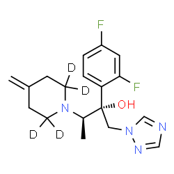 ChemSpider 2D Image | (2R,3R)-2-(2,4-Difluorophenyl)-3-[4-methylene(2,2,6,6-~2~H_4_)-1-piperidinyl]-1-(1H-1,2,4-triazol-1-yl)-2-butanol | C18H18D4F2N4O