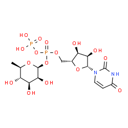 ChemSpider 2D Image | [(2R,3S,4R,5R)-5-(2,4-dioxopyrimidin-1-yl)-3,4-dihydroxy-tetrahydrofuran-2-yl]methyl phosphono [(2S,3S,4S,5S,6R)-3,4,5-trihydroxy-6-methyl-tetrahydropyran-2-yl] phosphate | C15H24N2O16P2