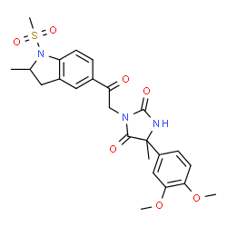ChemSpider 2D Image | 5-(3,4-Dimethoxyphenyl)-5-methyl-3-{2-[2-methyl-1-(methylsulfonyl)-2,3-dihydro-1H-indol-5-yl]-2-oxoethyl}-2,4-imidazolidinedione | C24H27N3O7S