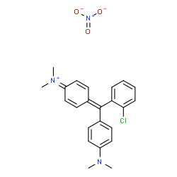 ChemSpider 2D Image | 4-{(2-Chlorophenyl)[4-(dimethylamino)phenyl]methylene}-N,N-dimethyl-2,5-cyclohexadien-1-iminium nitrate | C23H24ClN3O3