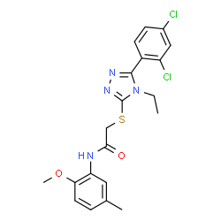 ChemSpider 2D Image | 2-{[5-(2,4-Dichlorophenyl)-4-ethyl-4H-1,2,4-triazol-3-yl]sulfanyl}-N-(2-methoxy-5-methylphenyl)acetamide | C20H20Cl2N4O2S