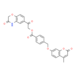 ChemSpider 2D Image | 2-Oxo-2-(3-oxo-3,4-dihydro-2H-1,4-benzoxazin-6-yl)ethyl 4-{[(4-methyl-2-oxo-2H-chromen-7-yl)oxy]methyl}benzoate | C28H21NO8
