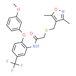 ChemSpider 2D Image | 2-{[(3,5-Dimethyl-1,2-oxazol-4-yl)methyl]sulfanyl}-N-[2-(3-methoxyphenoxy)-5-(trifluoromethyl)phenyl]acetamide | C22H21F3N2O4S