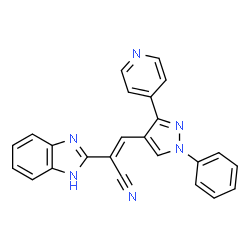 ChemSpider 2D Image | (2E)-2-(1H-Benzimidazol-2-yl)-3-[1-phenyl-3-(4-pyridinyl)-1H-pyrazol-4-yl]acrylonitrile | C24H16N6