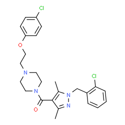 ChemSpider 2D Image | [1-(2-Chlorobenzyl)-3,5-dimethyl-1H-pyrazol-4-yl]{4-[2-(4-chlorophenoxy)ethyl]-1-piperazinyl}methanone | C25H28Cl2N4O2