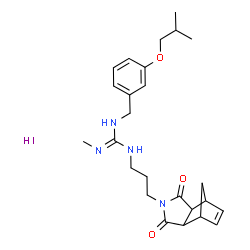 ChemSpider 2D Image | 1-[3-(3,5-Dioxo-4-azatricyclo[5.2.1.0~2,6~]dec-8-en-4-yl)propyl]-3-(3-isobutoxybenzyl)-2-methylguanidine hydroiodide (1:1) | C25H35IN4O3