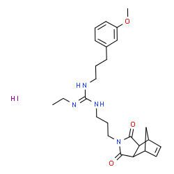 ChemSpider 2D Image | 1-[3-(3,5-Dioxo-4-azatricyclo[5.2.1.0~2,6~]dec-8-en-4-yl)propyl]-2-ethyl-3-[3-(3-methoxyphenyl)propyl]guanidine hydroiodide (1:1) | C25H35IN4O3