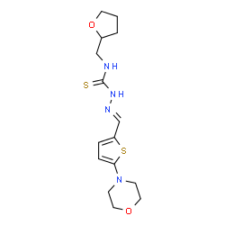 ChemSpider 2D Image | (2E)-2-{[5-(4-Morpholinyl)-2-thienyl]methylene}-N-(tetrahydro-2-furanylmethyl)hydrazinecarbothioamide | C15H22N4O2S2