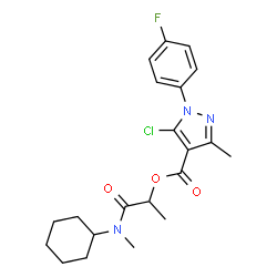 ChemSpider 2D Image | 1-[Cyclohexyl(methyl)amino]-1-oxo-2-propanyl 5-chloro-1-(4-fluorophenyl)-3-methyl-1H-pyrazole-4-carboxylate | C21H25ClFN3O3