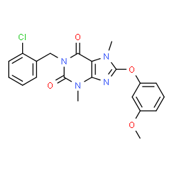 ChemSpider 2D Image | 1-(2-Chlorobenzyl)-8-(3-methoxyphenoxy)-3,7-dimethyl-3,7-dihydro-1H-purine-2,6-dione | C21H19ClN4O4
