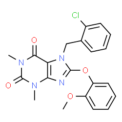 ChemSpider 2D Image | 7-(2-Chlorobenzyl)-8-(2-methoxyphenoxy)-1,3-dimethyl-3,7-dihydro-1H-purine-2,6-dione | C21H19ClN4O4