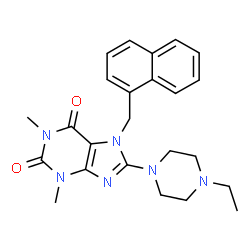 ChemSpider 2D Image | 8-(4-Ethyl-1-piperazinyl)-1,3-dimethyl-7-(1-naphthylmethyl)-3,7-dihydro-1H-purine-2,6-dione | C24H28N6O2
