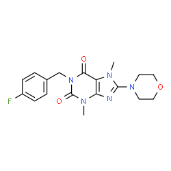 ChemSpider 2D Image | 1-(4-Fluorobenzyl)-3,7-dimethyl-8-(4-morpholinyl)-3,7-dihydro-1H-purine-2,6-dione | C18H20FN5O3