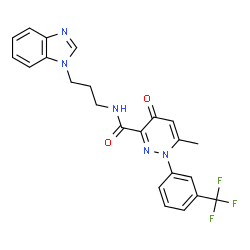ChemSpider 2D Image | N-[3-(1H-Benzimidazol-1-yl)propyl]-6-methyl-4-oxo-1-[3-(trifluoromethyl)phenyl]-1,4-dihydro-3-pyridazinecarboxamide | C23H20F3N5O2