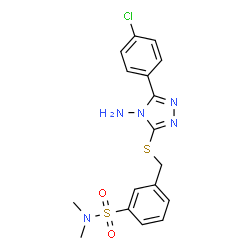 ChemSpider 2D Image | 3-({[4-Amino-5-(4-chlorophenyl)-4H-1,2,4-triazol-3-yl]sulfanyl}methyl)-N,N-dimethylbenzenesulfonamide | C17H18ClN5O2S2