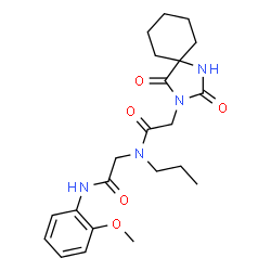 ChemSpider 2D Image | N~2~-[(2,4-Dioxo-1,3-diazaspiro[4.5]dec-3-yl)acetyl]-N-(2-methoxyphenyl)-N~2~-propylglycinamide | C22H30N4O5