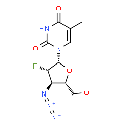 ChemSpider 2D Image | 1-(3-Azido-2,3-dideoxy-2-fluoro-beta-D-arabinofuranosyl)-5-methyl-2,4(1H,3H)-pyrimidinedione | C10H12FN5O4