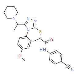 ChemSpider 2D Image | N-(4-Cyanophenyl)-2-({4-(4-methoxyphenyl)-5-[1-(1-piperidinyl)ethyl]-4H-1,2,4-triazol-3-yl}sulfanyl)propanamide | C26H30N6O2S