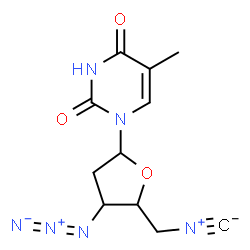 ChemSpider 2D Image | 1-(3-Azido-2,3,5-trideoxy-5-isocyanopentofuranosyl)-5-methyl-2,4(1H,3H)-pyrimidinedione | C11H12N6O3
