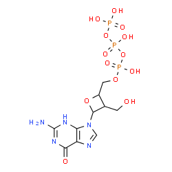 ChemSpider 2D Image | Triphosphoric acid, mono[[4-(2-amino-3,6-dihydro-6-oxo-9H-purin-9-yl)-3-(hydroxymethyl)-2-oxetanyl]methyl] ester | C10H16N5O13P3