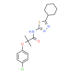 ChemSpider 2D Image | 2-(4-Chlorophenoxy)-N-(5-cyclohexyl-1,3,4-thiadiazol-2-yl)-2-methylpropanamide | C18H22ClN3O2S