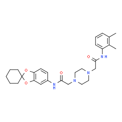 ChemSpider 2D Image | 2-(4-{2-[(2,3-Dimethylphenyl)amino]-2-oxoethyl}-1-piperazinyl)-N-(spiro[1,3-benzodioxole-2,1'-cyclohexan]-5-yl)acetamide | C28H36N4O4